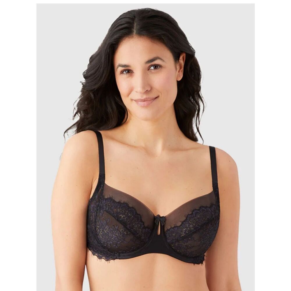 Wacoal Center Stage Black Lace Underwire Bra with Sheer Mesh 38DD